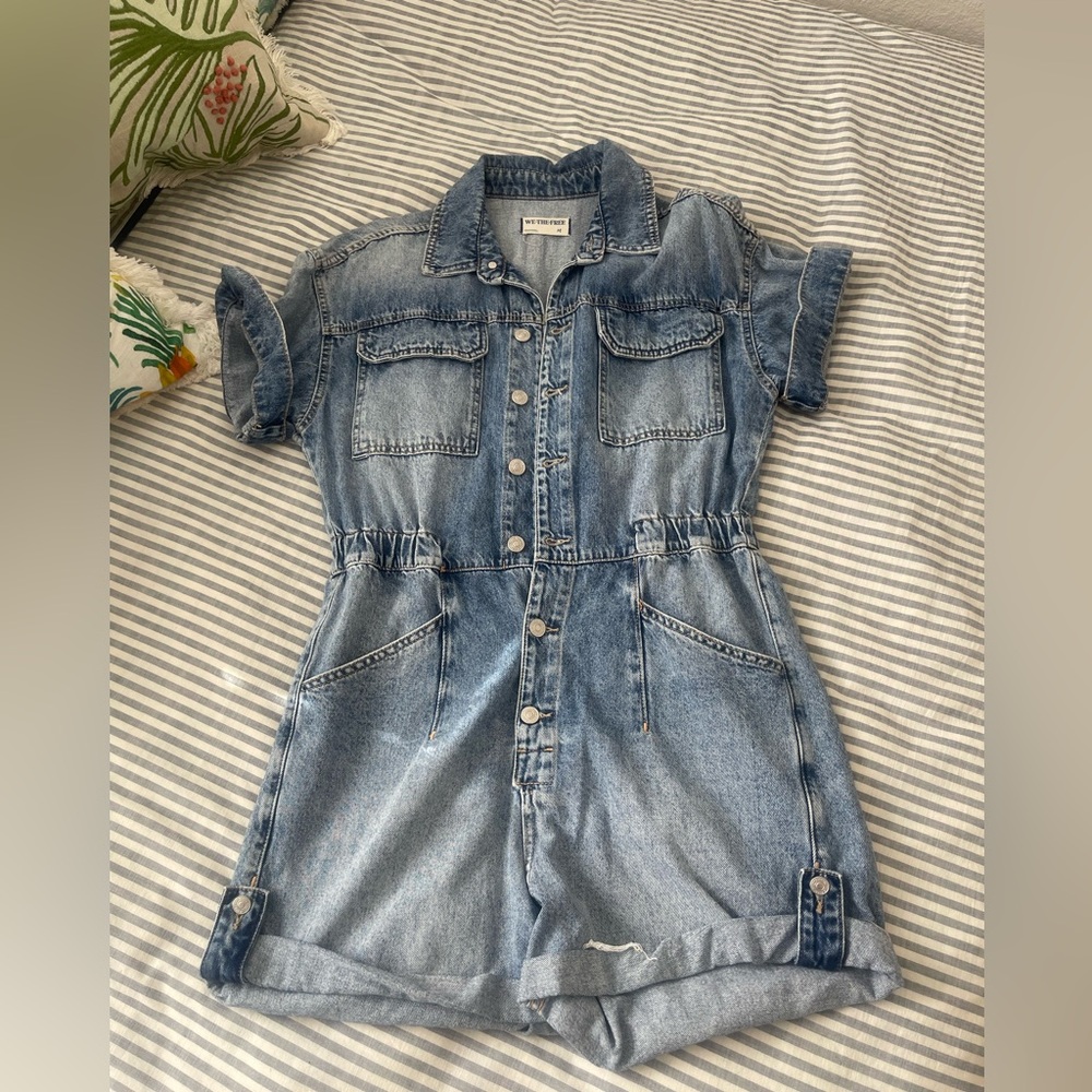 Free People Light Wash Denim Romper